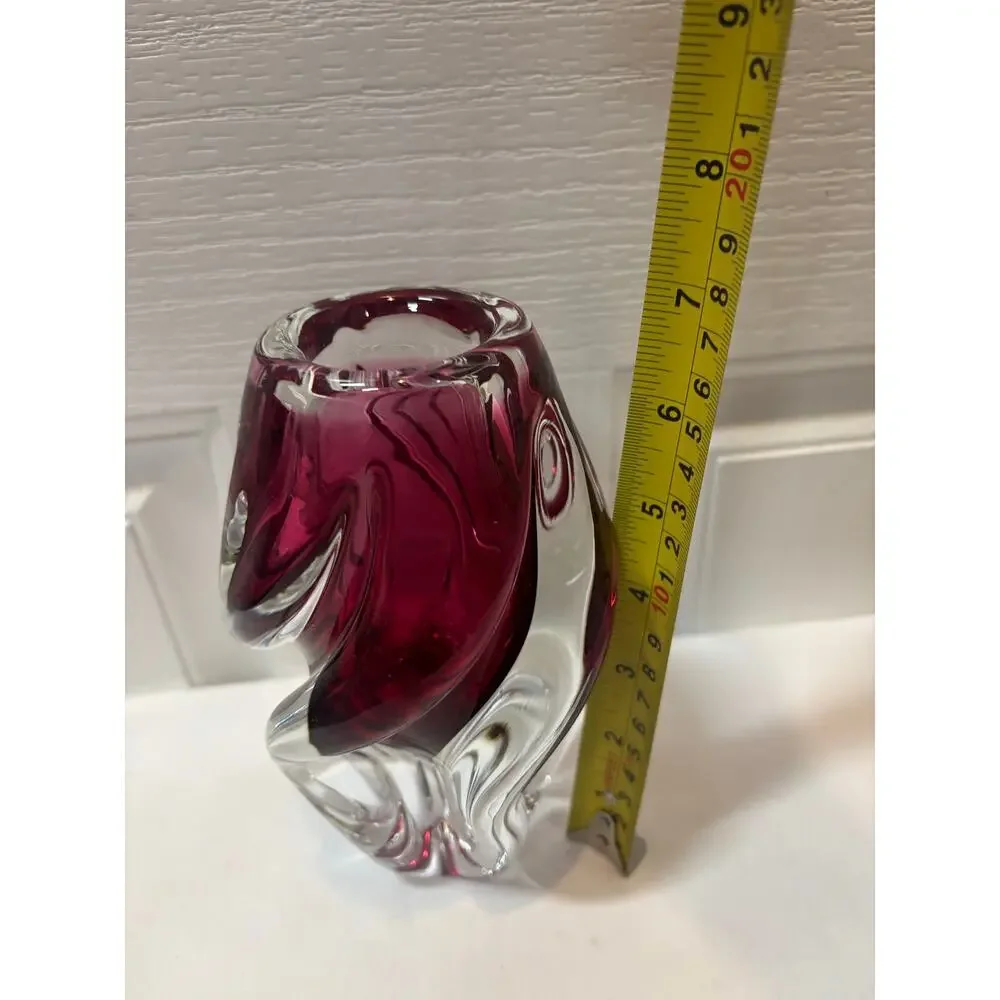 Vintage Josef Hospodka Chřibská Cranberry Propeller Art Glass Vase 7
